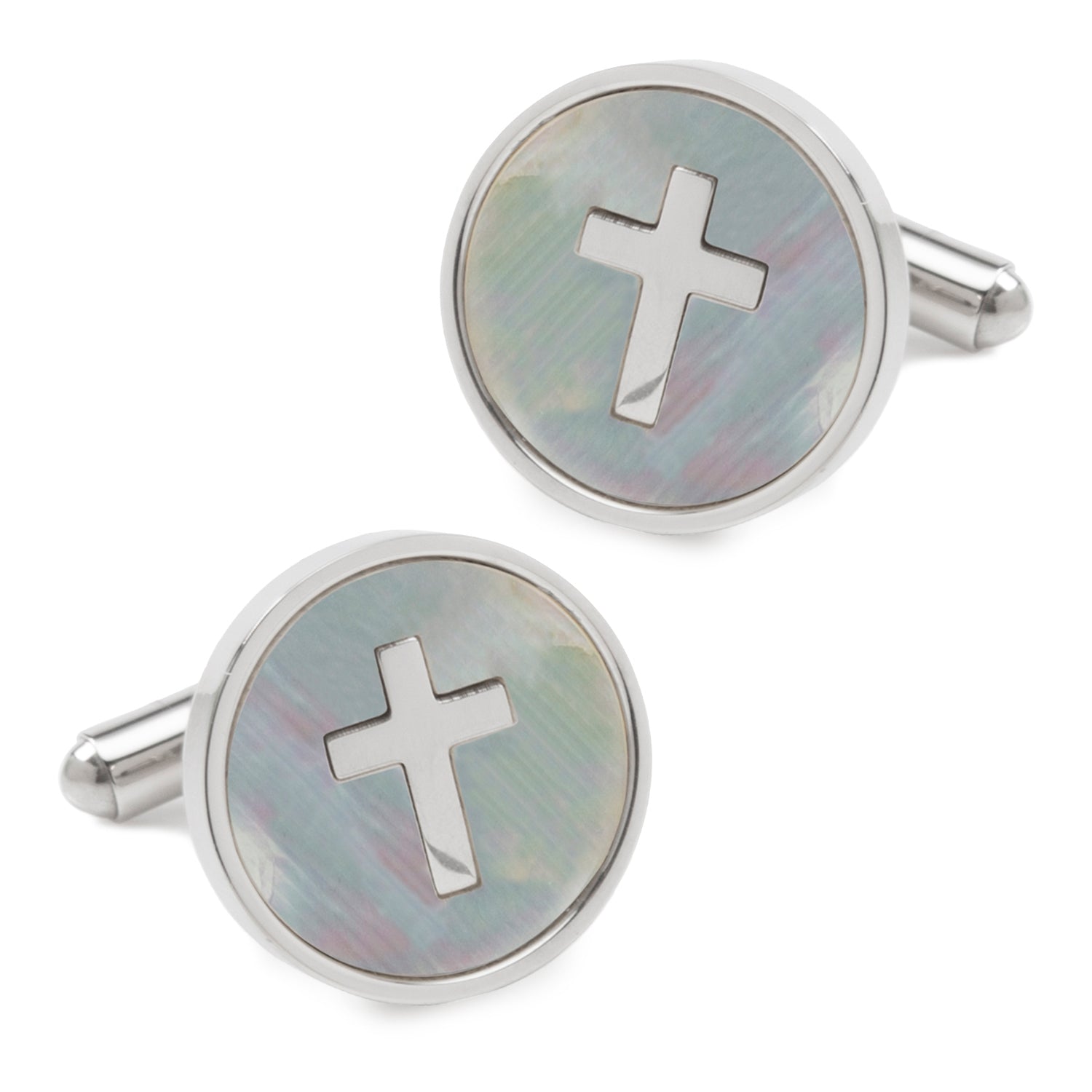 Cross Mother of Pearl Stainless Steel Cufflinks Image 1