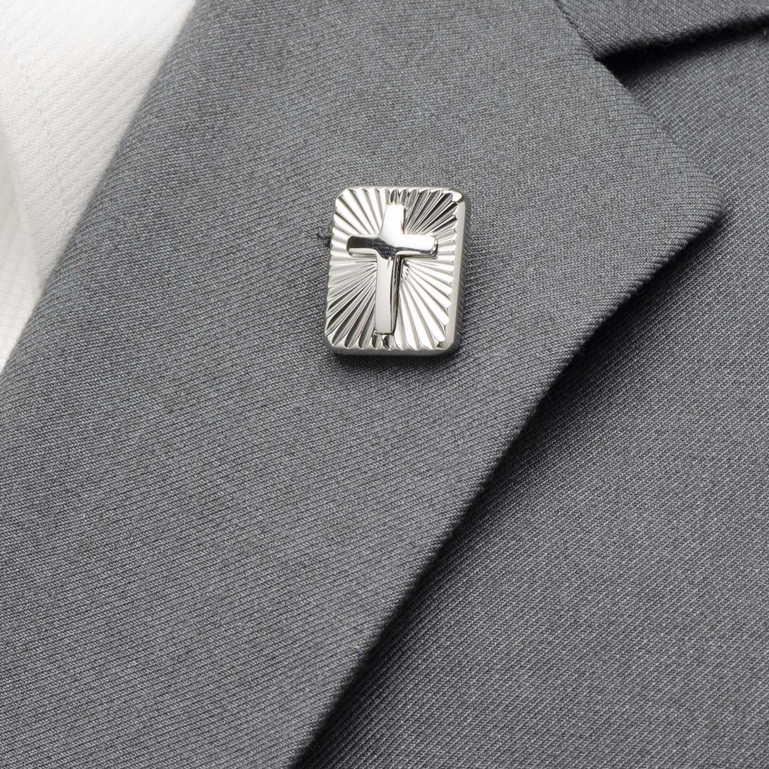 Stainless Steel Radiant Cross Lapel Pin Image 4