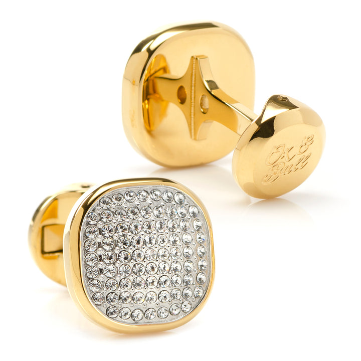 Stainless Steel Gold Plated White Pave Crystal Cufflinks Image 2