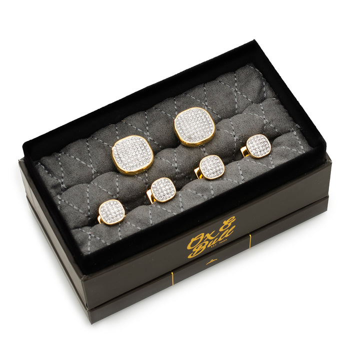 Stainless Steel Gold Plated White Pave Crystal Stud Set Image 2