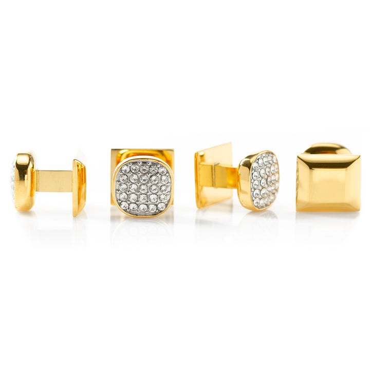 Stainless Steel Gold Plated White Pave Crystal Stud Set Image 3