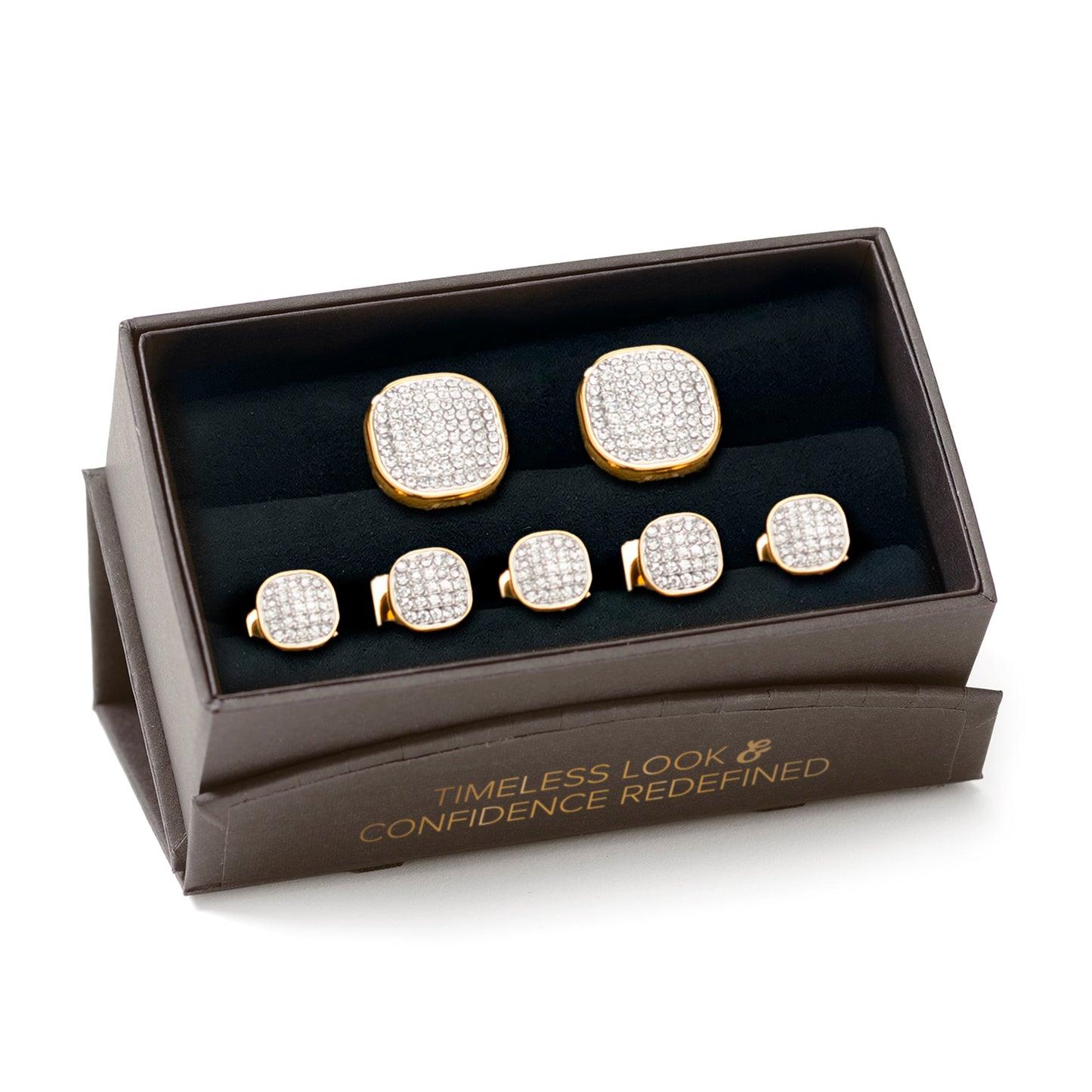 Stainless Steel Gold Plated White Pave Crystal Stud Set Image 7