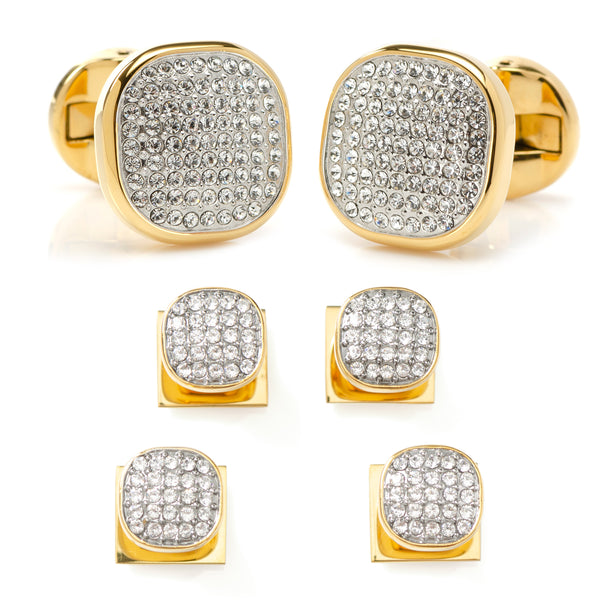 Stainless Steel Gold Plated White Pave Crystal Stud Set Image 1