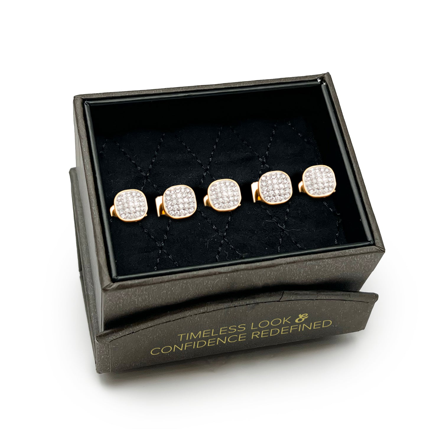 Stainless Steel Gold Plated White Pave Crystal Studs Image 5