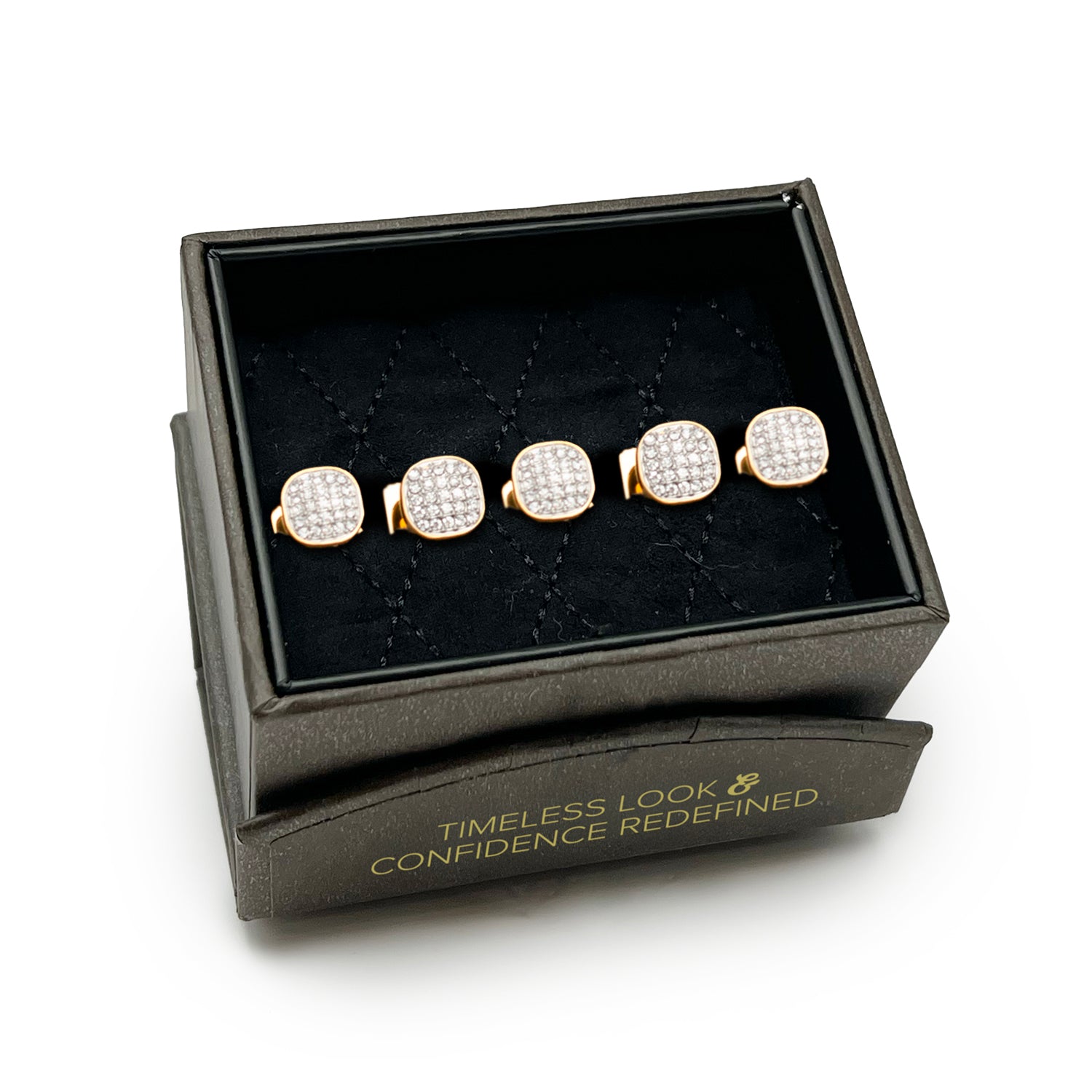 Stainless Steel Gold Plated White Pave Crystal  5-Studs Image 5