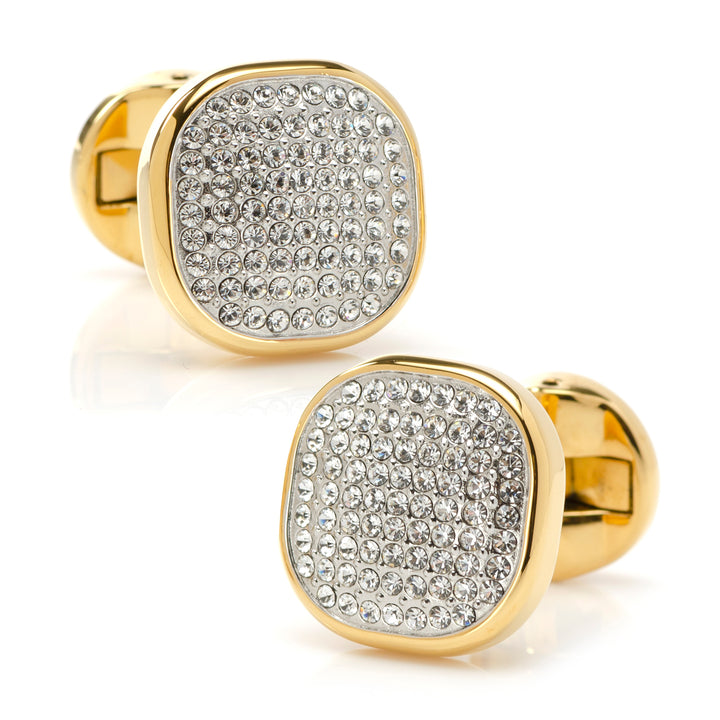 Stainless Steel Gold Plated White Pave Crystal Cufflinks Image 1