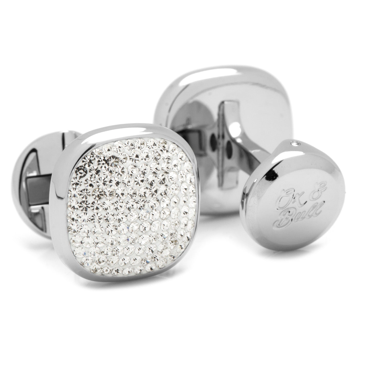 Stainless Steel White Pave Crystal Cufflinks Image 2