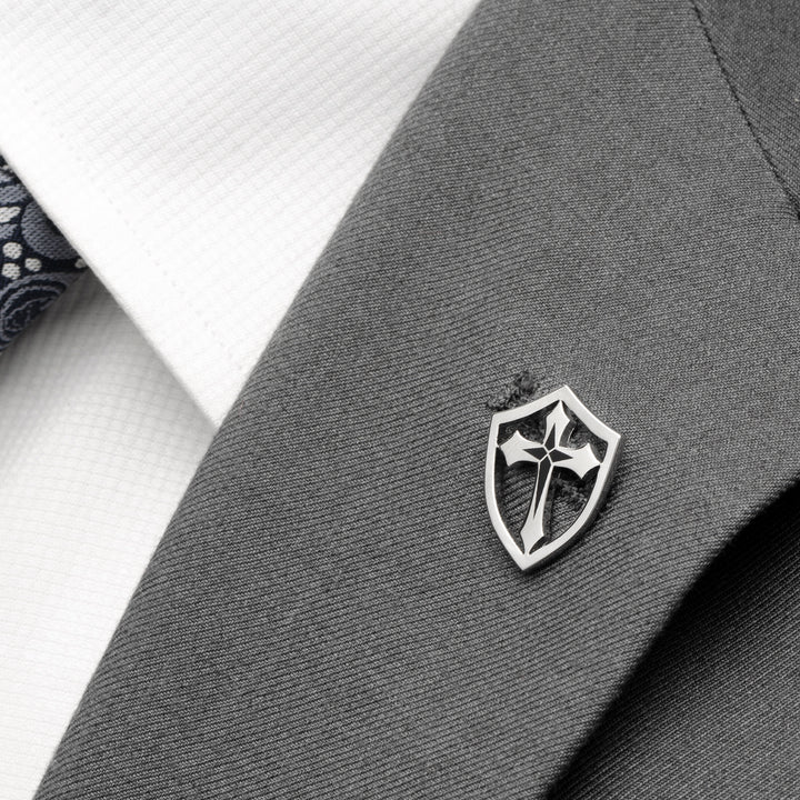 Stainless Steel Cross Shield Lapel Pin Image 4