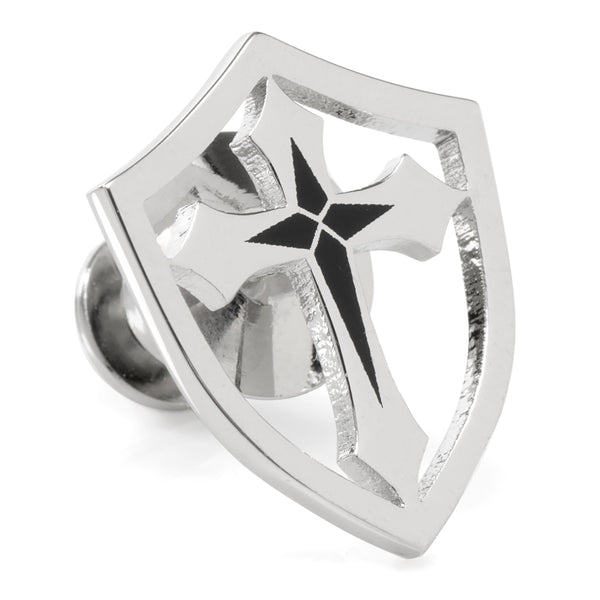 Stainless Steel Cross Shield Lapel Pin Image 1