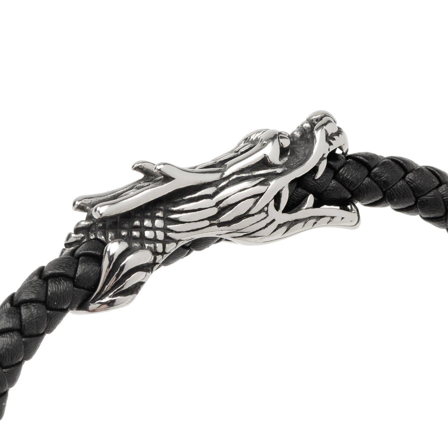 Dragon Head Braided Black Leather Bracelet with Magnetic Closure Image 7