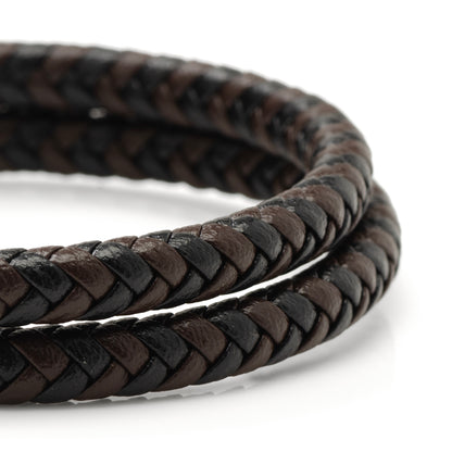 Black and Brown Braided Leather Bracelet with Gunmetal Stainless Steel Magnetic Clasp Image 4