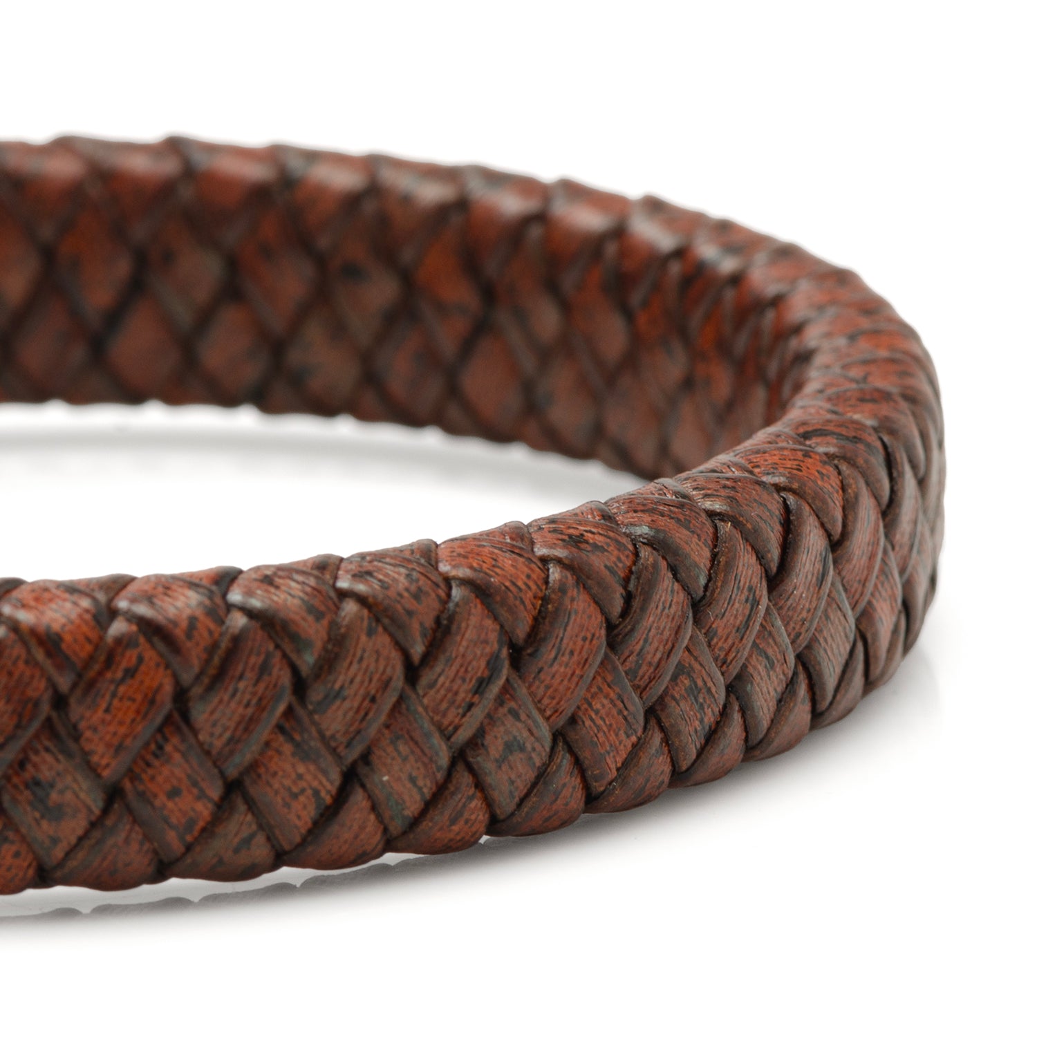 Red Brown Braided Leather Bracelet with Gunmetal Stainless Steel Magnetic Clasp Image 4