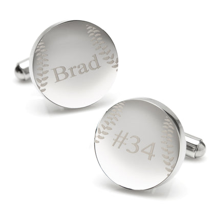 Stainless Steel Engravable Baseball Cufflinks Image 2