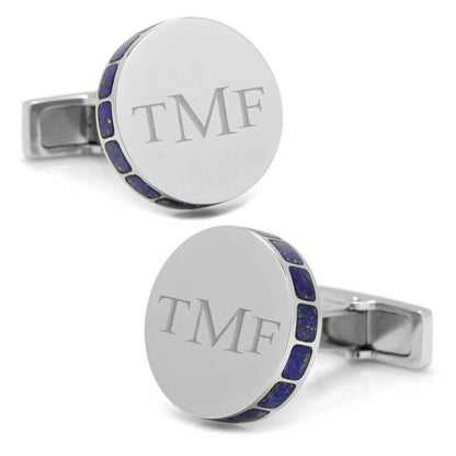 Stainless Steel Lapis Mosaic Engravable Cufflinks Image 4