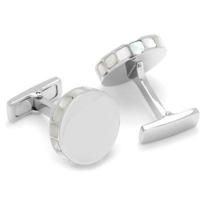 Stainless Steel Mother of Pearl Mosaic Engravable Cufflinks Image 2