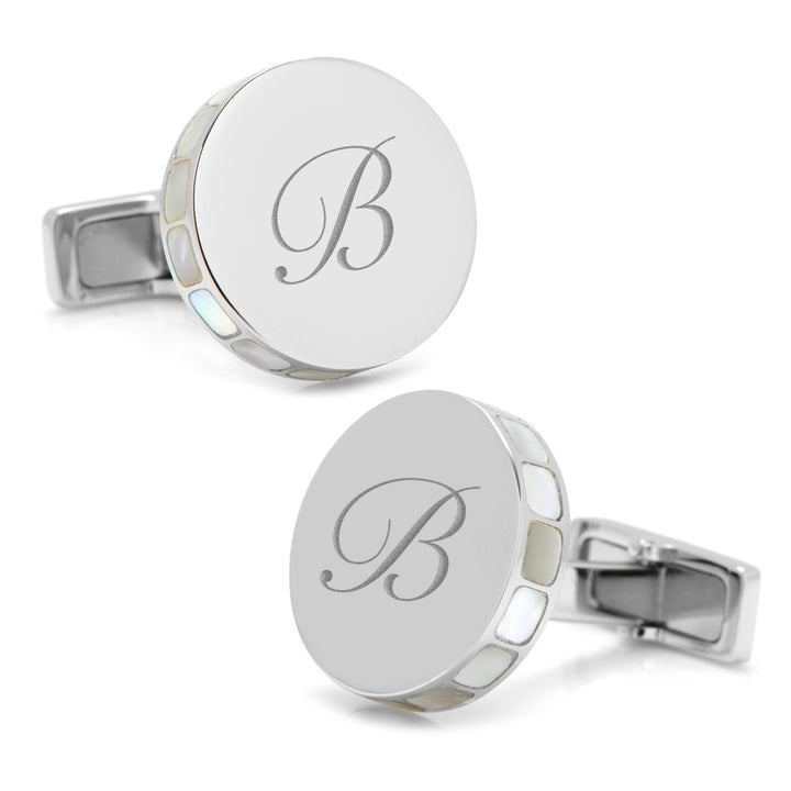 Stainless Steel Mother of Pearl Mosaic Engravable Cufflinks Image 4