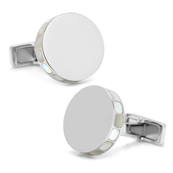 Stainless Steel Mother of Pearl Mosaic Engravable Cufflinks Image 1