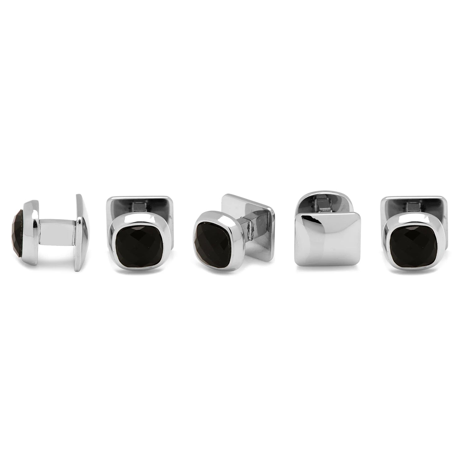 Faceted Onyx Cushion Stainless Steel 5-Stud Set Image 3