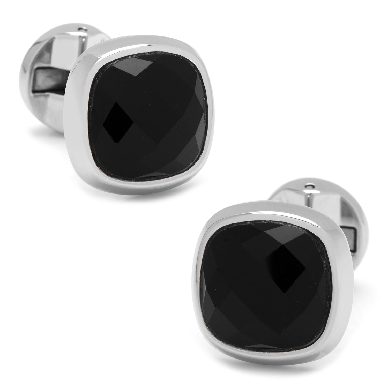 Faceted Onyx Cushion Stainless Steel Stud Set Image 4