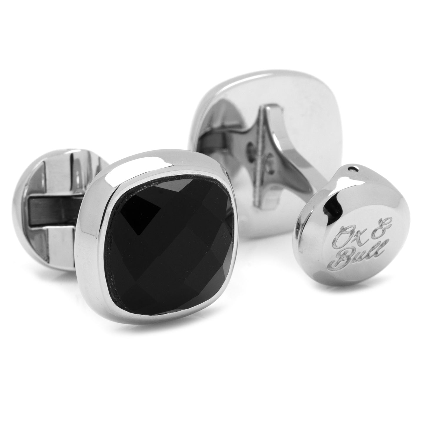 Faceted Onyx Cushion Stainless Steel Stud Set Image 5