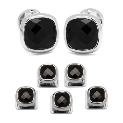 Faceted Onyx Cushion Stainless Steel Stud Set Image 1