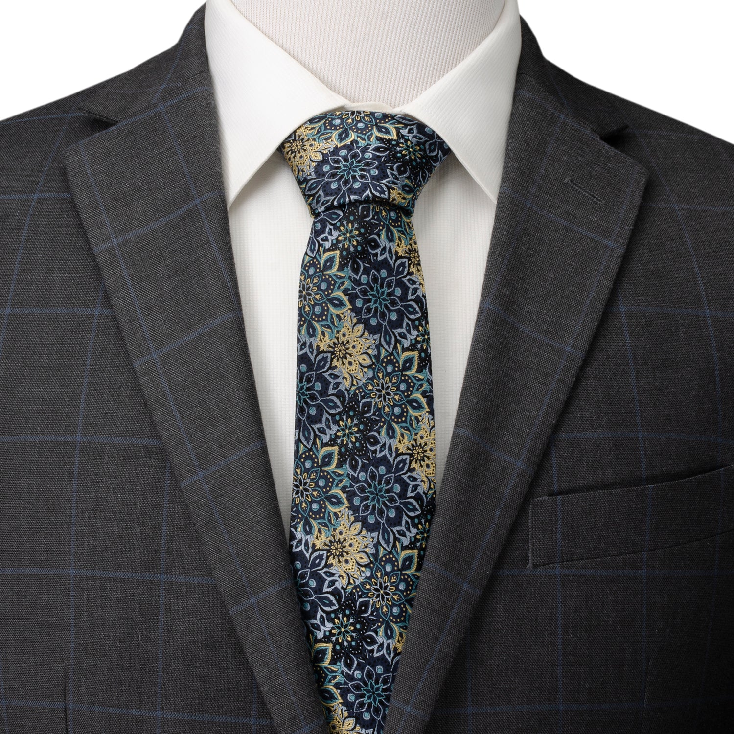 Kaleido Floral Navy Tan Accented Men's Tie Image 2