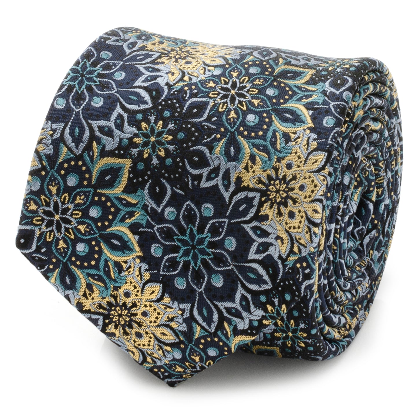 Kaleido Floral Navy Tan Accented Men's Tie Image 1