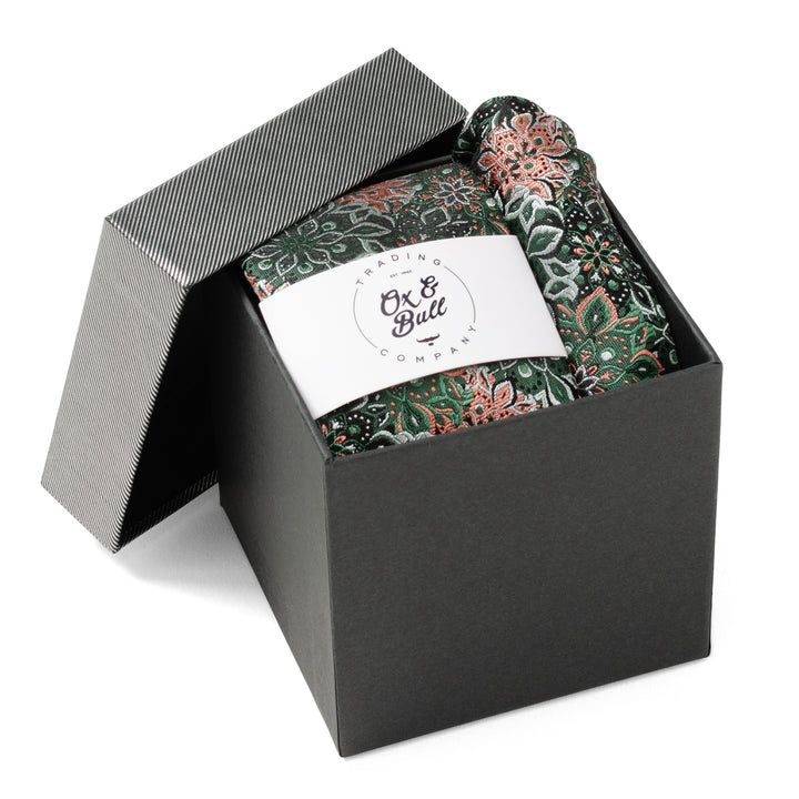 Green Floral Tie and Pocket Square Gift Set Image 2