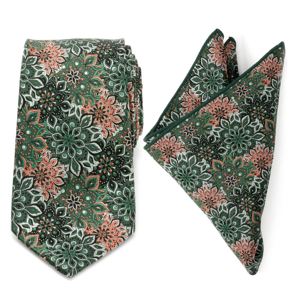 Green Floral Tie and Pocket Square Gift Set Image 1