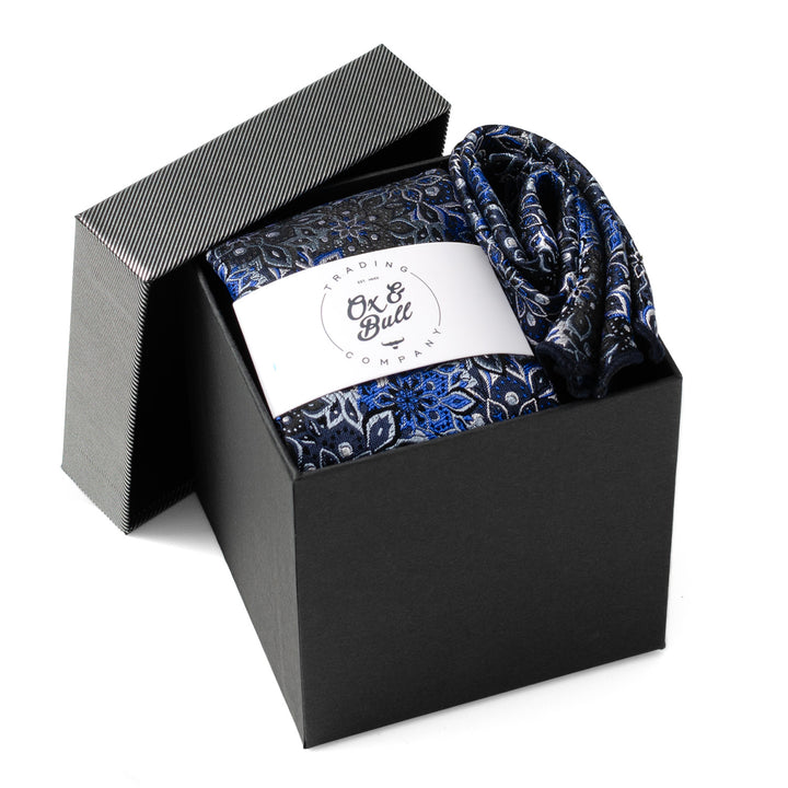 Navy Floral Tie and Pocket Square Gift Set Image 2