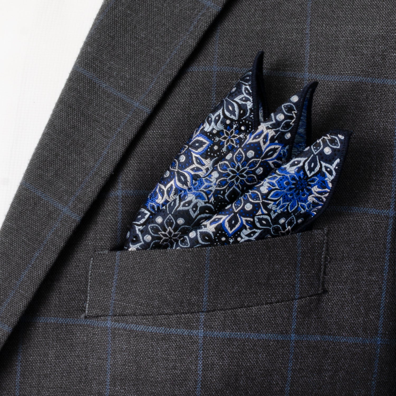 Navy Floral Pocket Square Image 2