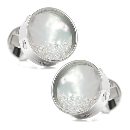 Mother of Pearl Floating Crystals Cufflinks Image 2