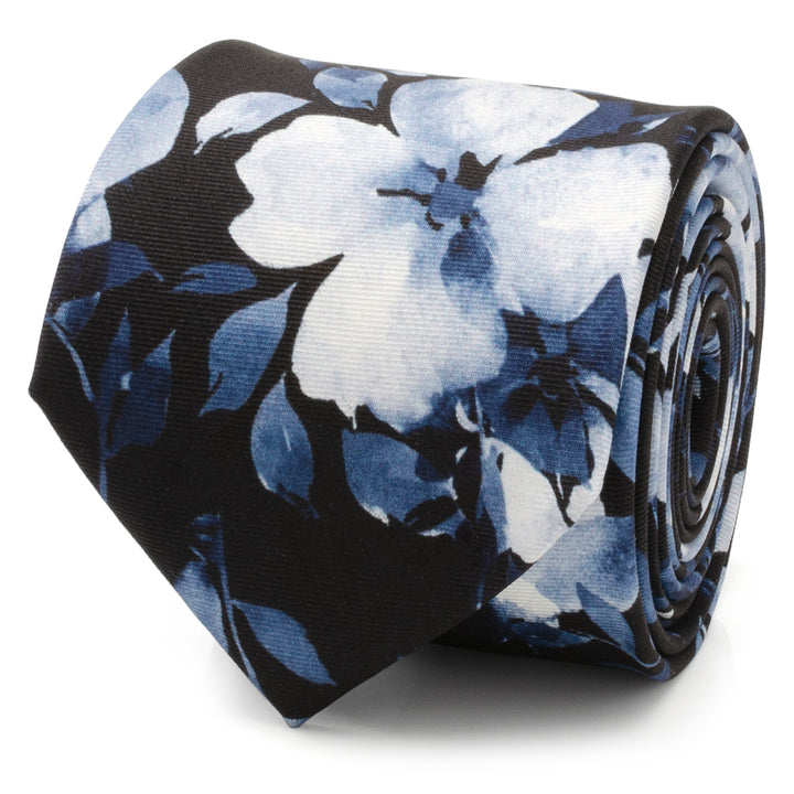 Painted Floral Blue Necktie and Pocket Square Gift Set Image 3