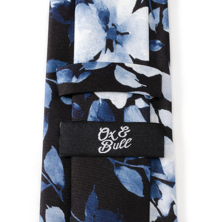 Painted Floral Blue Necktie and Pocket Square Gift Set Image 4