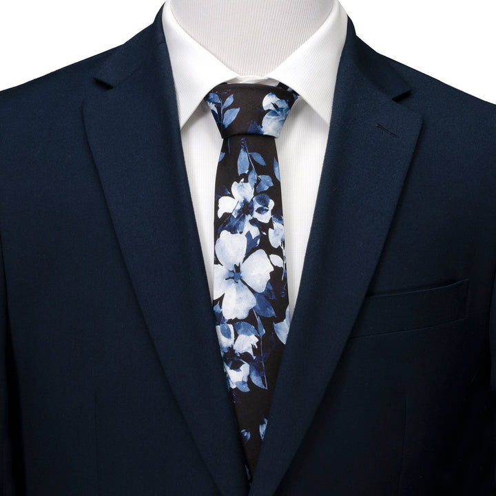 Painted Floral Blue Necktie and Pocket Square Gift Set Image 5