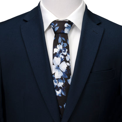 Painted Floral Blue Necktie and Pocket Square Gift Set Image 5