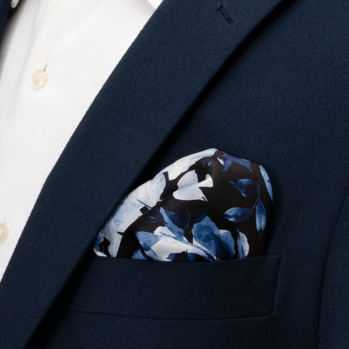 Painted Floral Blue Necktie and Pocket Square Gift Set Image 8