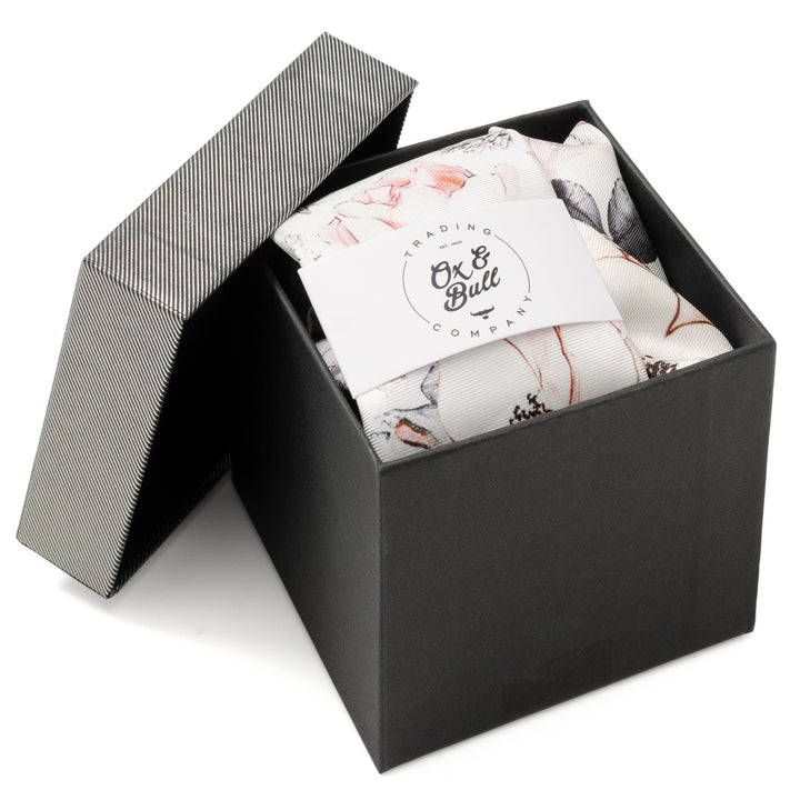 Painted Floral Gray Necktie and Pocket Square Gift Set Image 2