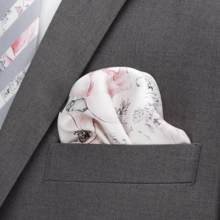 Painted Floral Gray Necktie and Pocket Square Gift Set Image 7
