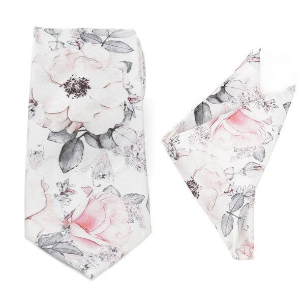 Painted Floral Gray Necktie and Pocket Square Gift Set Image 1