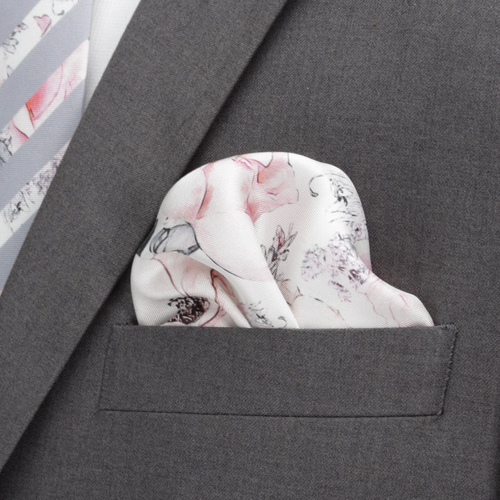 Painted Floral Gray Pocket Square
 Image 4