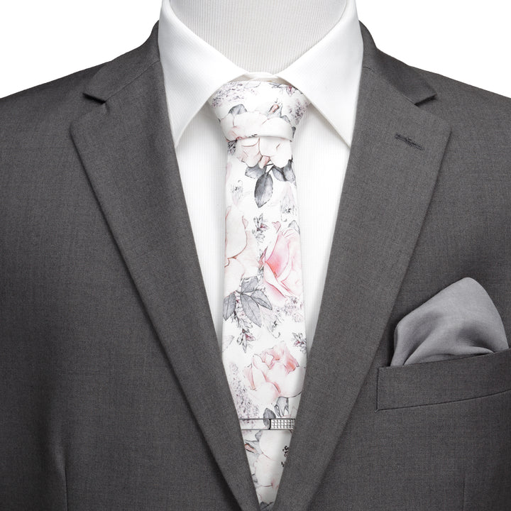 Painted Floral Gray Silk Men's Tie
 Image 2