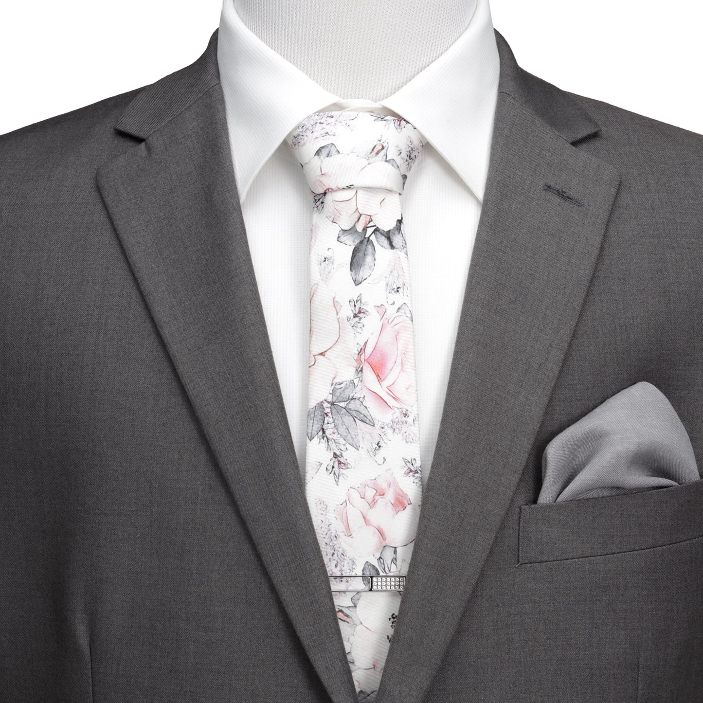 Painted Floral Gray Silk Men's Tie
 Image 2