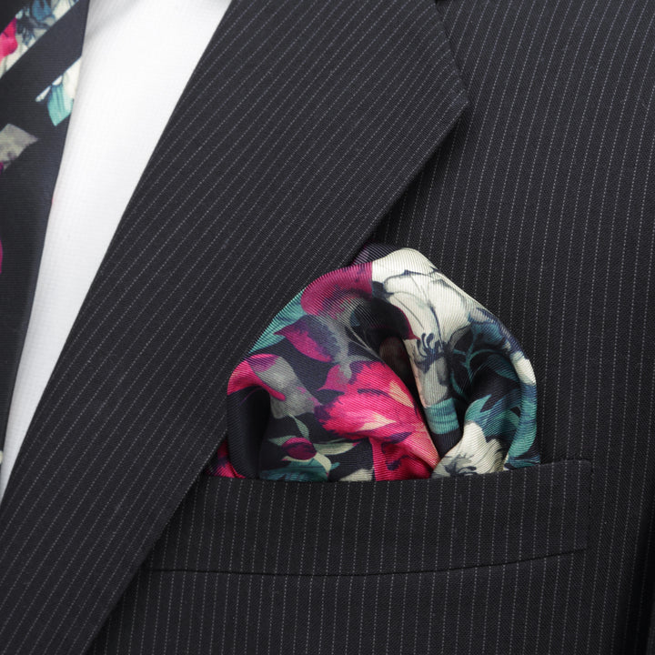 Painted Floral Navy Pocket Square
 Image 4