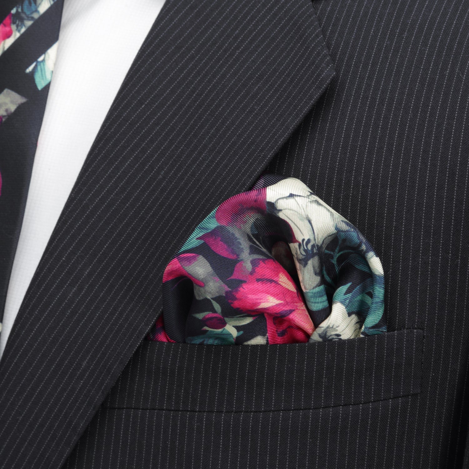 Painted Floral Navy Pocket Square
 Image 4