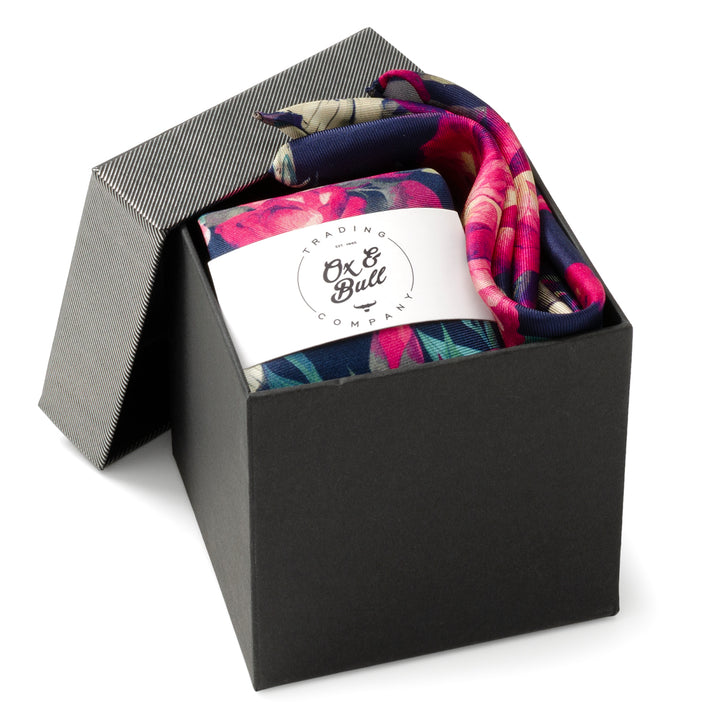Painted Floral Navy Necktie and Pocket Square Gift Set Image 2