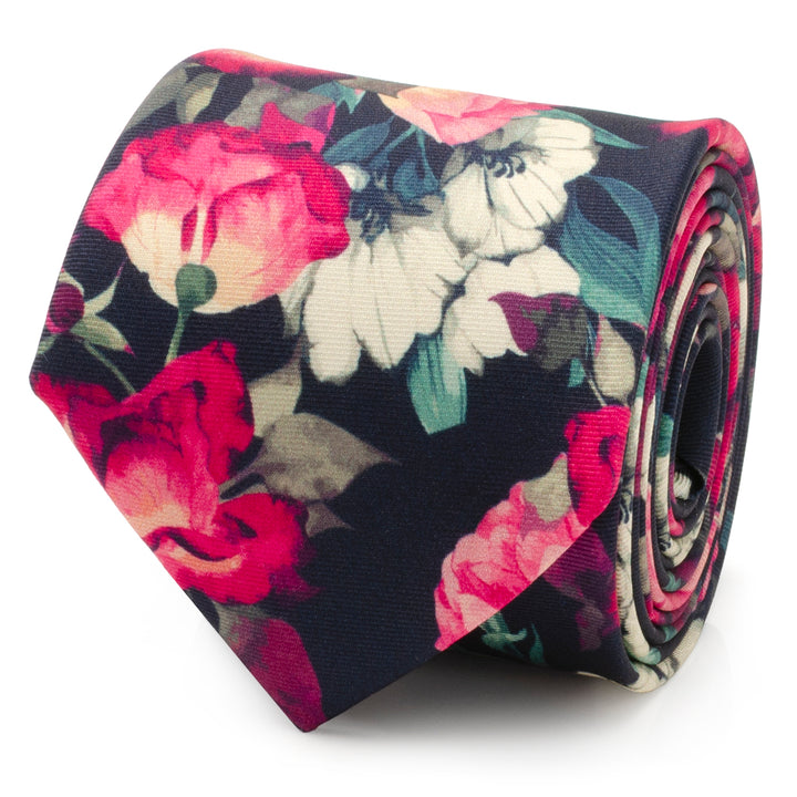 Painted Floral Navy Necktie and Pocket Square Gift Set Image 3