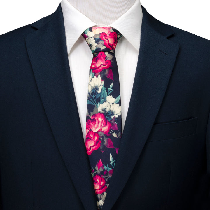 Painted Floral Navy Necktie and Pocket Square Gift Set Image 4