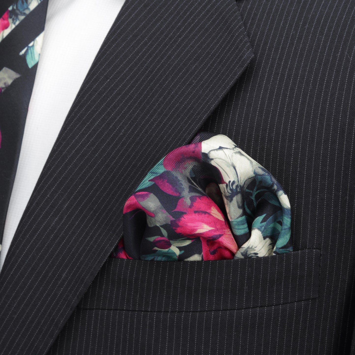 Painted Floral Navy Necktie and Pocket Square Gift Set Image 7