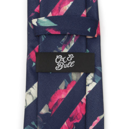 Painted Floral Navy Stripe Silk Men's Tie
 Image 4
